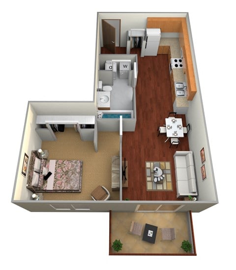 Floor plan for 1 bed, 1 bath, 618 sqft
